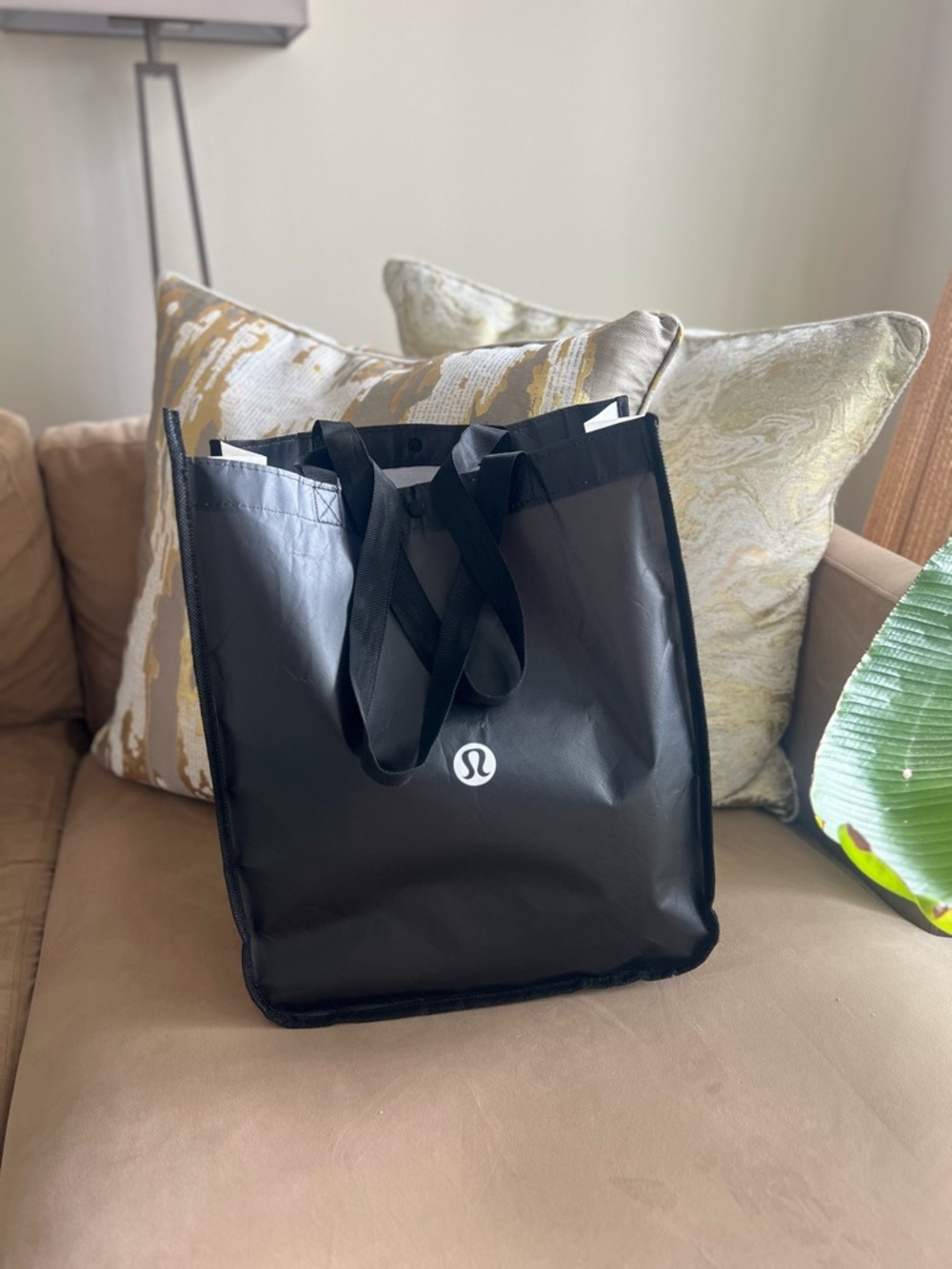 Lululemon Reusable Shopping Tote Bag Black White Logo | Gym Travel Bag - Picture 8 of 8
